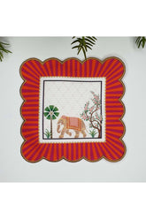 Decorative Edge Elegant Elephant and Palm Tree Design Embroidered Edge Fabric Cocktail Napkin 1 Piece